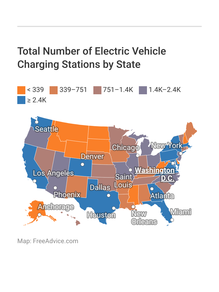 <h3>Total Number of Electric Vehicle Charging Stations by State</h3>
